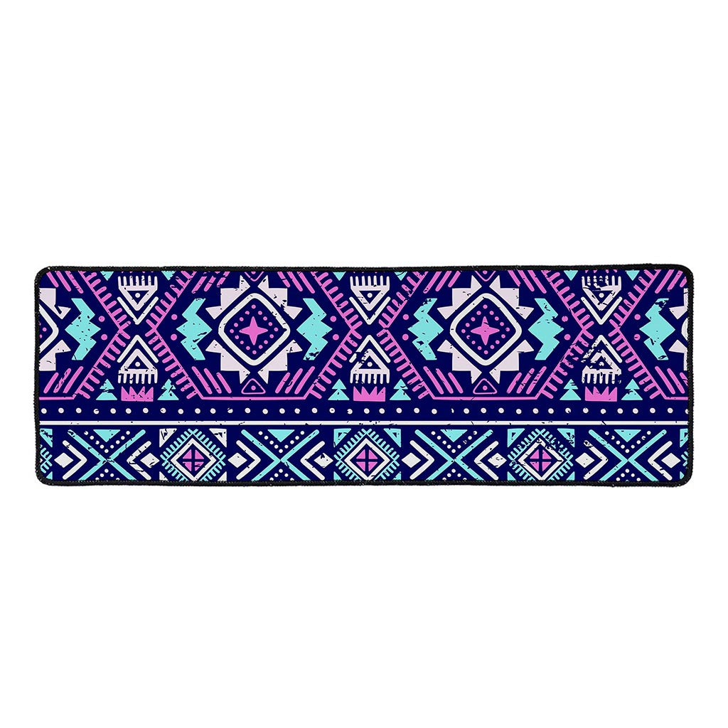 Blue And Pink Aztec Pattern Print Long Kitchen Mat