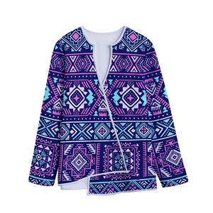 Blue And Pink Aztec Pattern Print Long Sleeve Short Coat