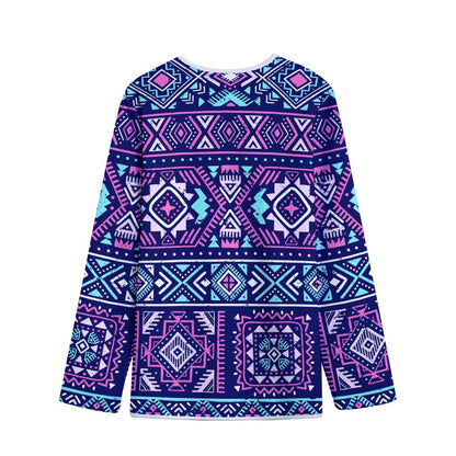 Blue And Pink Aztec Pattern Print Long Sleeve Short Coat