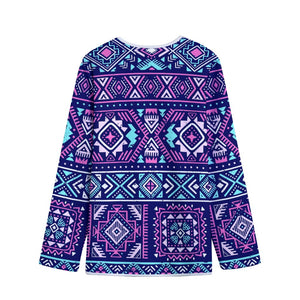 Blue And Pink Aztec Pattern Print Long Sleeve Short Coat