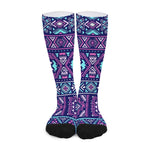 Blue And Pink Aztec Pattern Print Long Socks