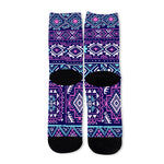 Blue And Pink Aztec Pattern Print Long Socks