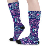 Blue And Pink Aztec Pattern Print Long Socks
