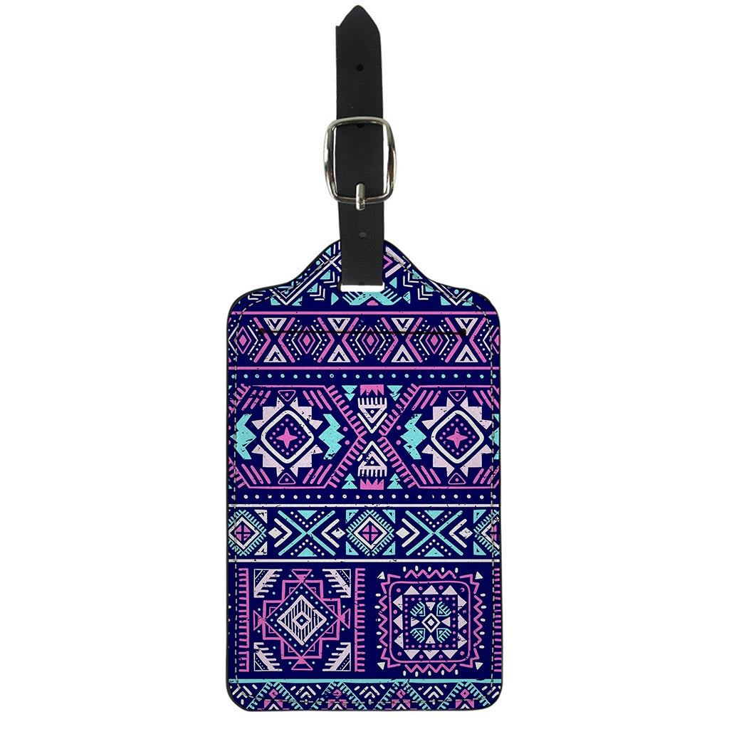 Blue And Pink Aztec Pattern Print Luggage Tag