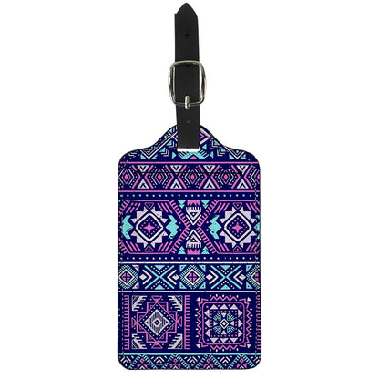 Blue And Pink Aztec Pattern Print Luggage Tag