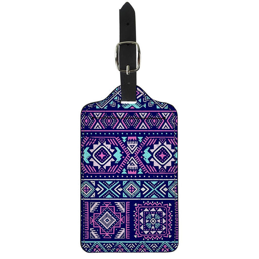 Blue And Pink Aztec Pattern Print Luggage Tag
