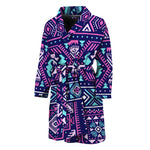 Blue And Pink Aztec Pattern Print Men's Bathrobe