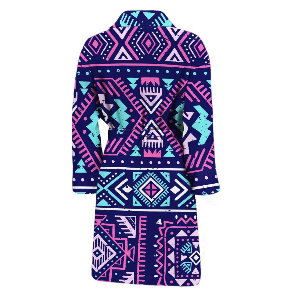 Blue And Pink Aztec Pattern Print Men's Bathrobe