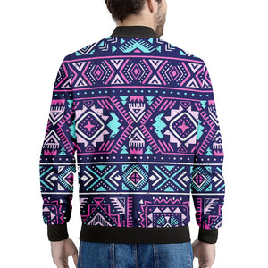 Blue And Pink Aztec Pattern Print Men's Bomber Jacket