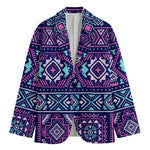 Blue And Pink Aztec Pattern Print Men's Cotton Blazer