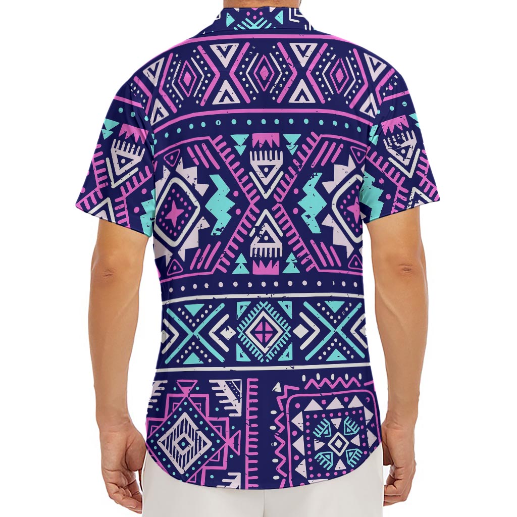 Blue And Pink Aztec Pattern Print Men's Deep V-Neck Shirt