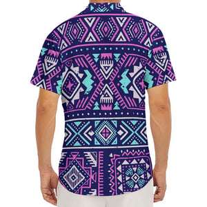 Blue And Pink Aztec Pattern Print Men's Deep V-Neck Shirt