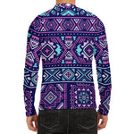 Blue And Pink Aztec Pattern Print Men's Long Sleeve Rash Guard