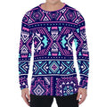 Blue And Pink Aztec Pattern Print Men's Long Sleeve T-Shirt