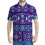 Blue And Pink Aztec Pattern Print Men's Polo Shirt