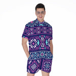 Blue And Pink Aztec Pattern Print Men's Rompers