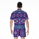 Blue And Pink Aztec Pattern Print Men's Rompers