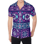 Blue And Pink Aztec Pattern Print Men's Shirt