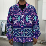 Blue And Pink Aztec Pattern Print Men's Shirt Jacket