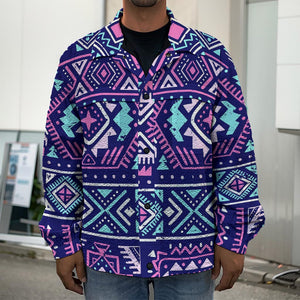 Blue And Pink Aztec Pattern Print Men's Shirt Jacket