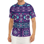 Blue And Pink Aztec Pattern Print Men's Short Sleeve Rash Guard