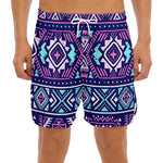 Blue And Pink Aztec Pattern Print Men's Split Running Shorts