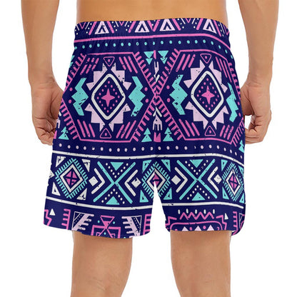Blue And Pink Aztec Pattern Print Men's Split Running Shorts