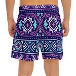 Blue And Pink Aztec Pattern Print Men's Split Running Shorts