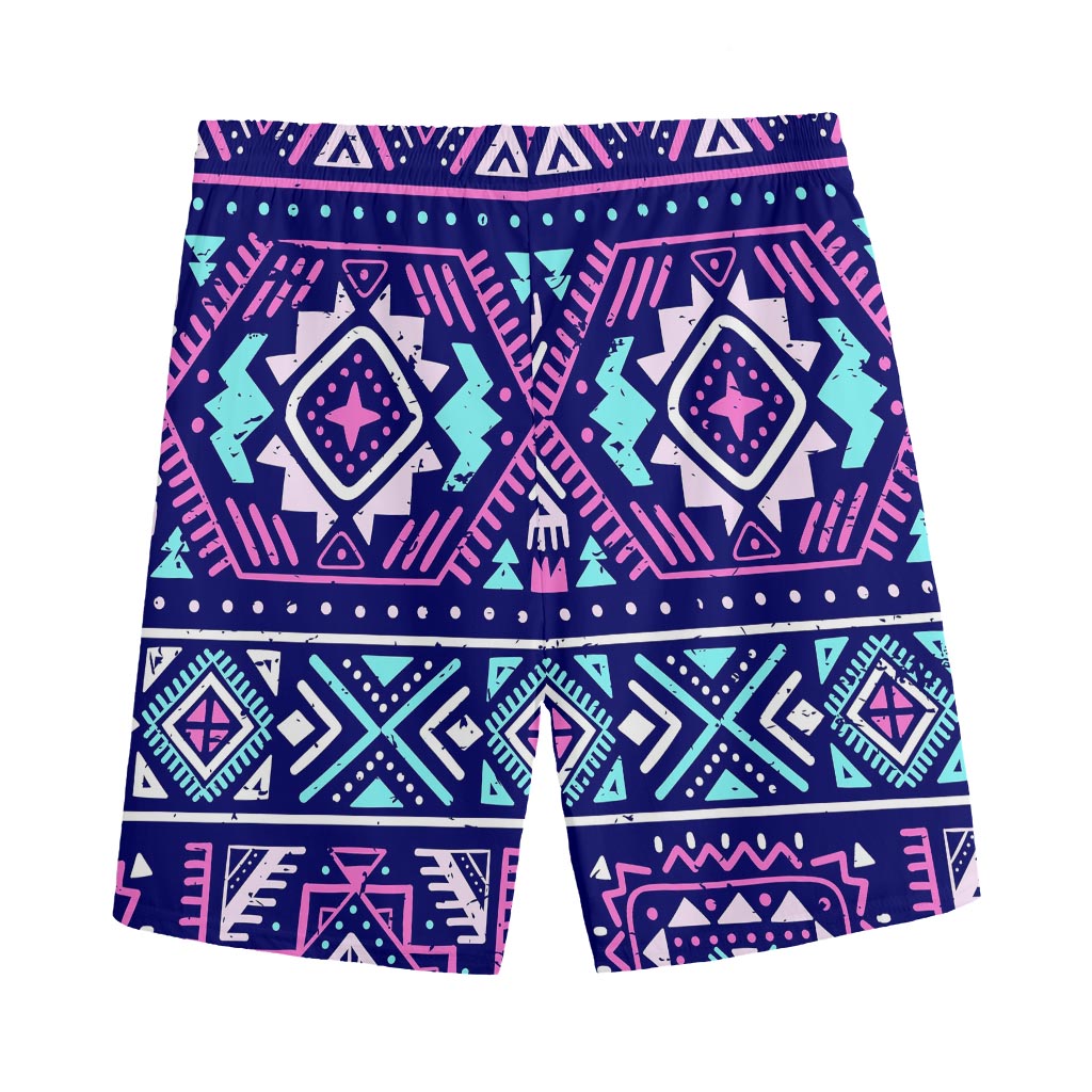 Blue And Pink Aztec Pattern Print Men's Sports Shorts