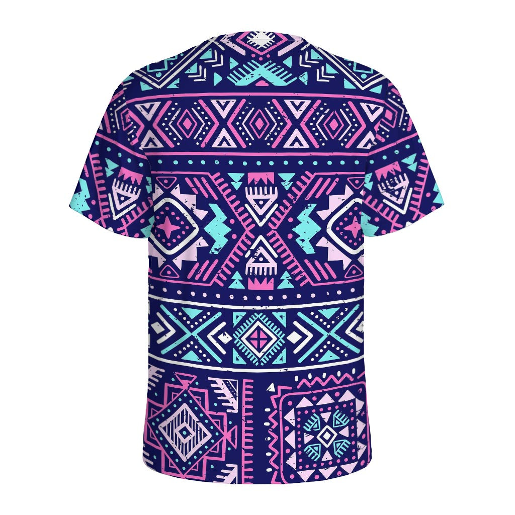Blue And Pink Aztec Pattern Print Men's Sports T-Shirt