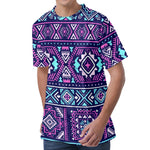 Blue And Pink Aztec Pattern Print Men's Velvet T-Shirt