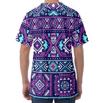 Blue And Pink Aztec Pattern Print Men's Velvet T-Shirt