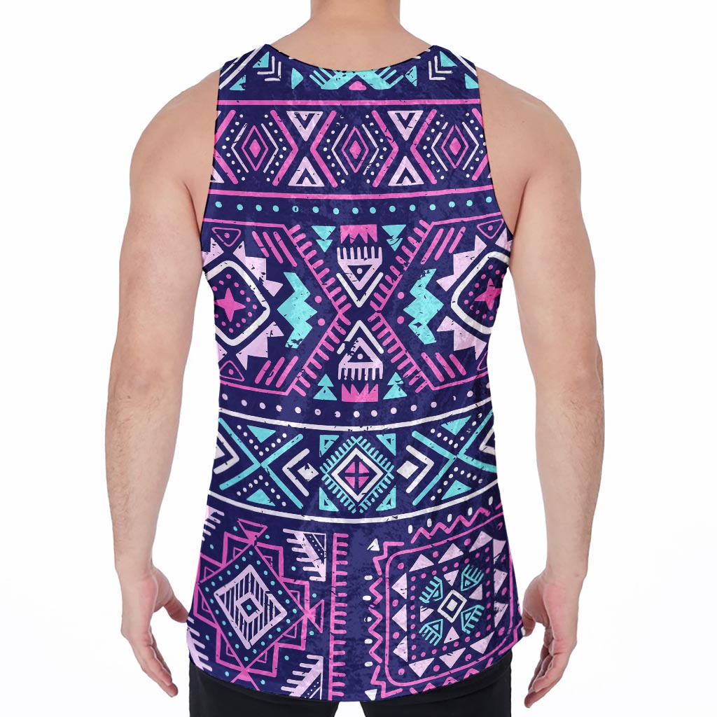Blue And Pink Aztec Pattern Print Men's Velvet Tank Top