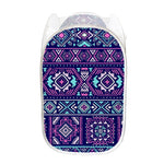 Blue And Pink Aztec Pattern Print Mesh Laundry Hamper
