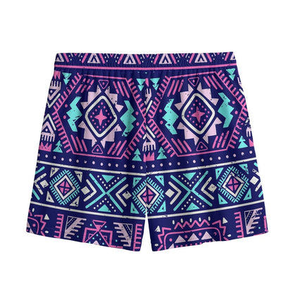 Blue And Pink Aztec Pattern Print Mesh Shorts