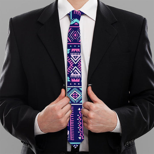 Blue And Pink Aztec Pattern Print Necktie