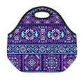 Blue And Pink Aztec Pattern Print Neoprene Lunch Bag
