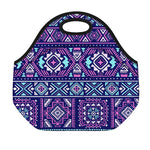 Blue And Pink Aztec Pattern Print Neoprene Lunch Bag
