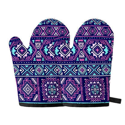 Blue And Pink Aztec Pattern Print Oven Mitts