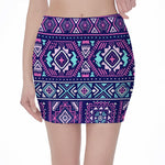Blue And Pink Aztec Pattern Print Pencil Mini Skirt