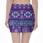 Blue And Pink Aztec Pattern Print Pencil Mini Skirt