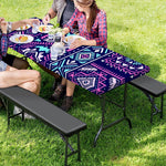 Blue And Pink Aztec Pattern Print Picnic Table Cover
