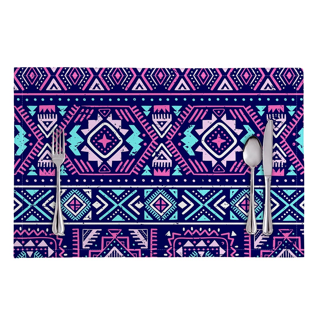 Blue And Pink Aztec Pattern Print Placemat