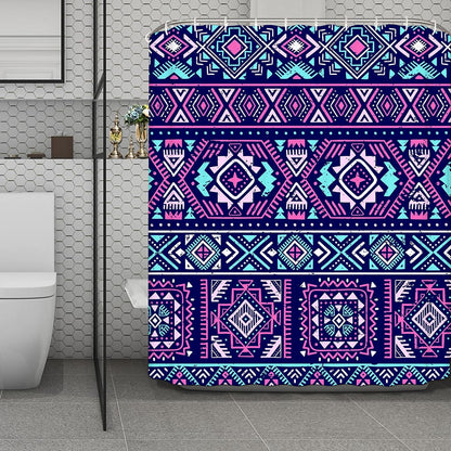 Blue And Pink Aztec Pattern Print Polyester Shower Curtain