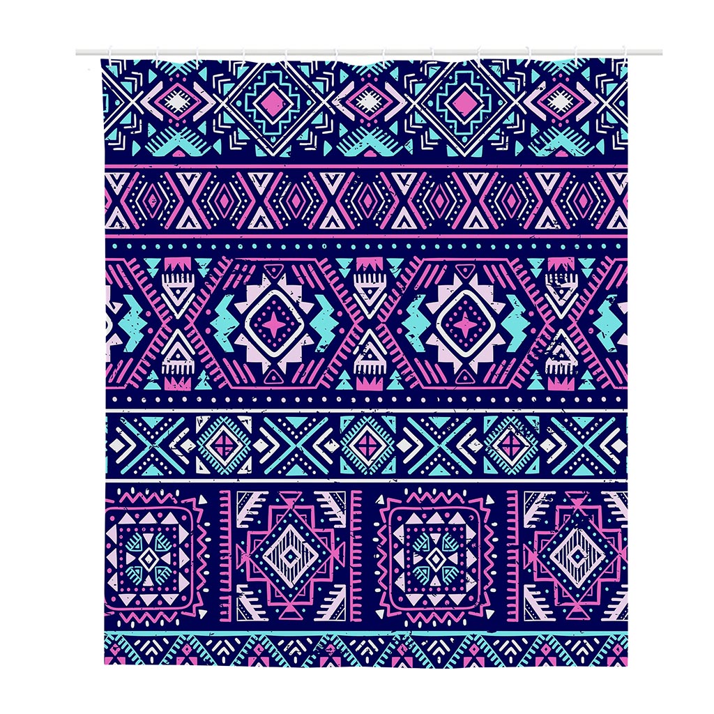 Blue And Pink Aztec Pattern Print Polyester Shower Curtain