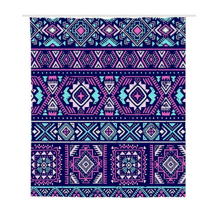 Blue And Pink Aztec Pattern Print Polyester Shower Curtain
