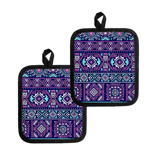 Blue And Pink Aztec Pattern Print Pot Holders