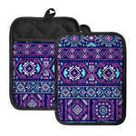 Blue And Pink Aztec Pattern Print Pot Holders With Pocket