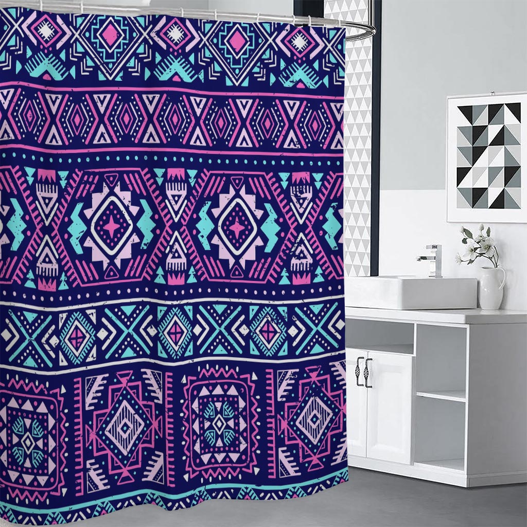 Blue And Pink Aztec Pattern Print Premium Shower Curtain