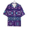 Blue And Pink Aztec Pattern Print Rayon Hawaiian Shirt